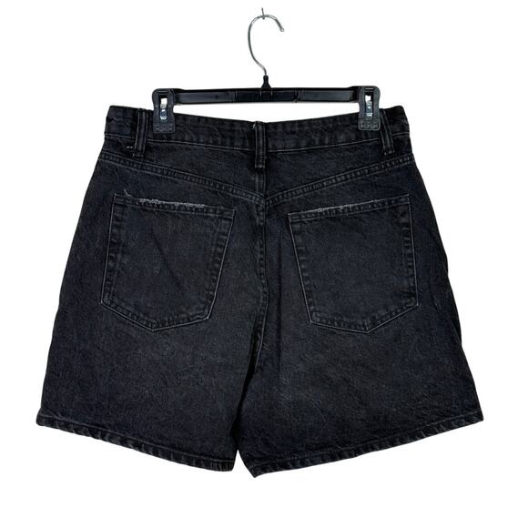Zara High Waisted Loose Fit Classic Cotton Denim Jean Shorts 10 Black #3805 - Picture 4 of 15